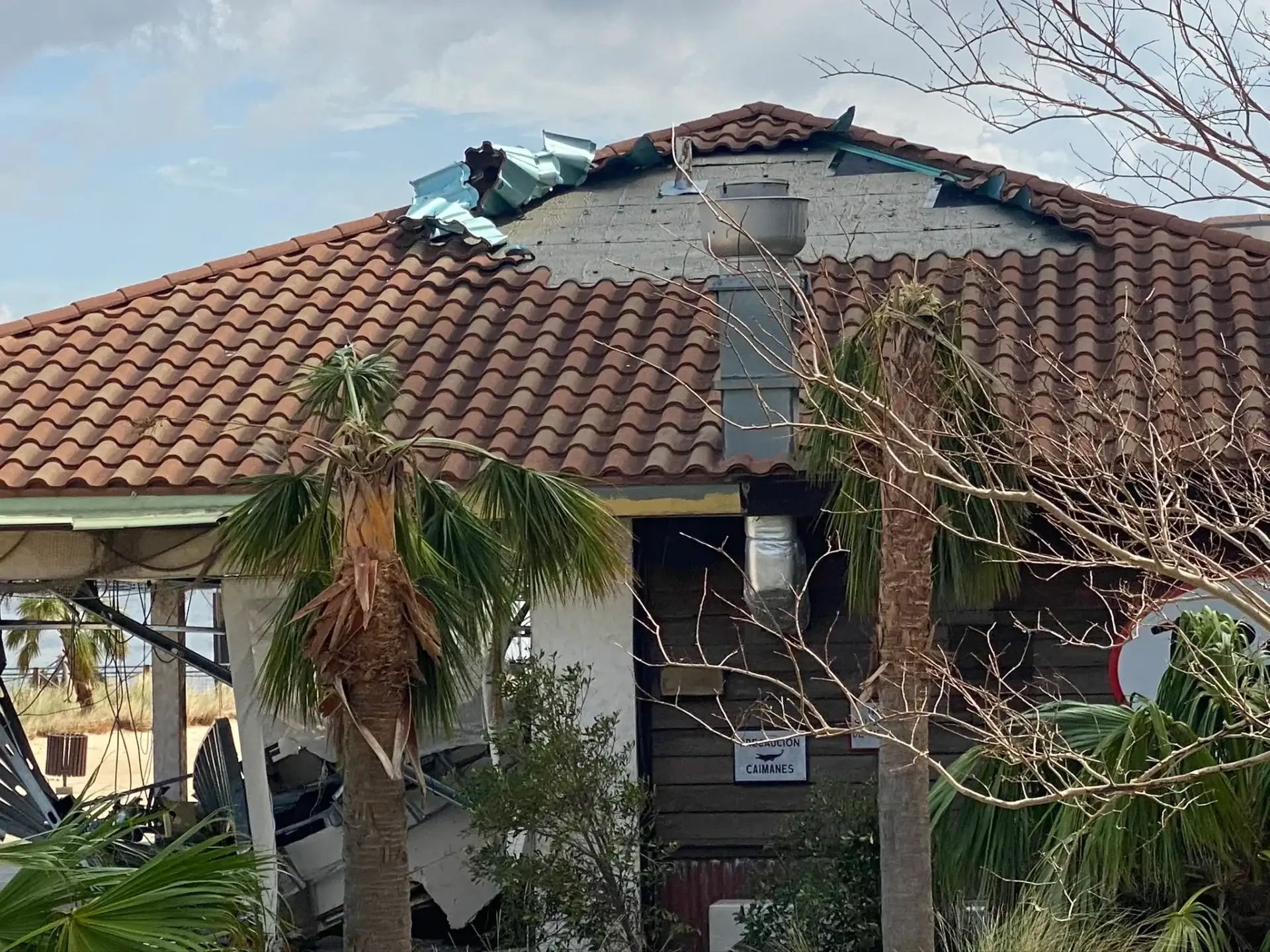 Aftermath of a hurricane showing destruction.